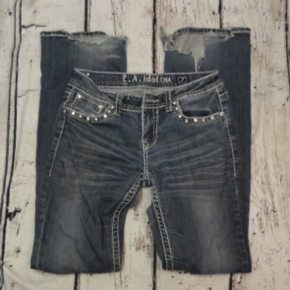 L.A. Idol USA Women's Bootcut Blue Jeans w/Decorative Pockets